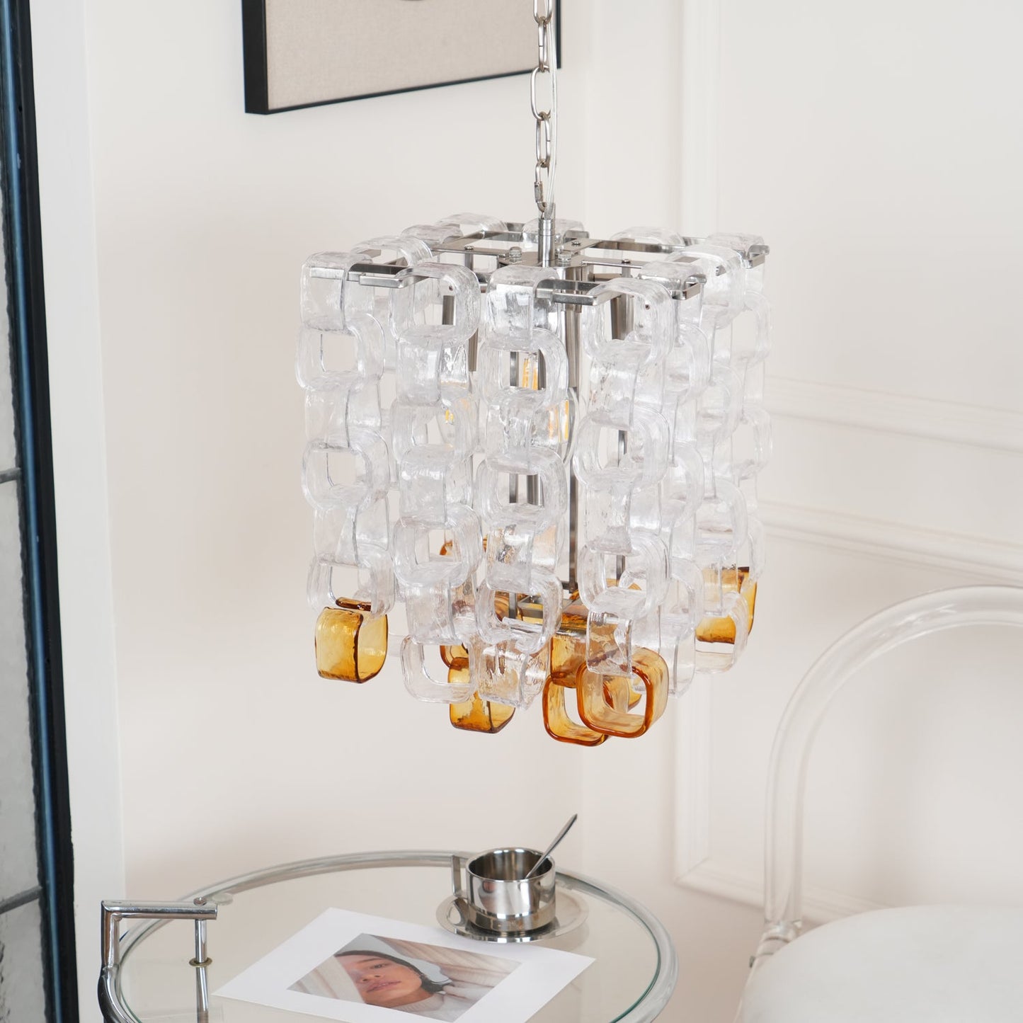 Poliarte Interlocking Glass Chandelier - Elegant Design, Adjustable He