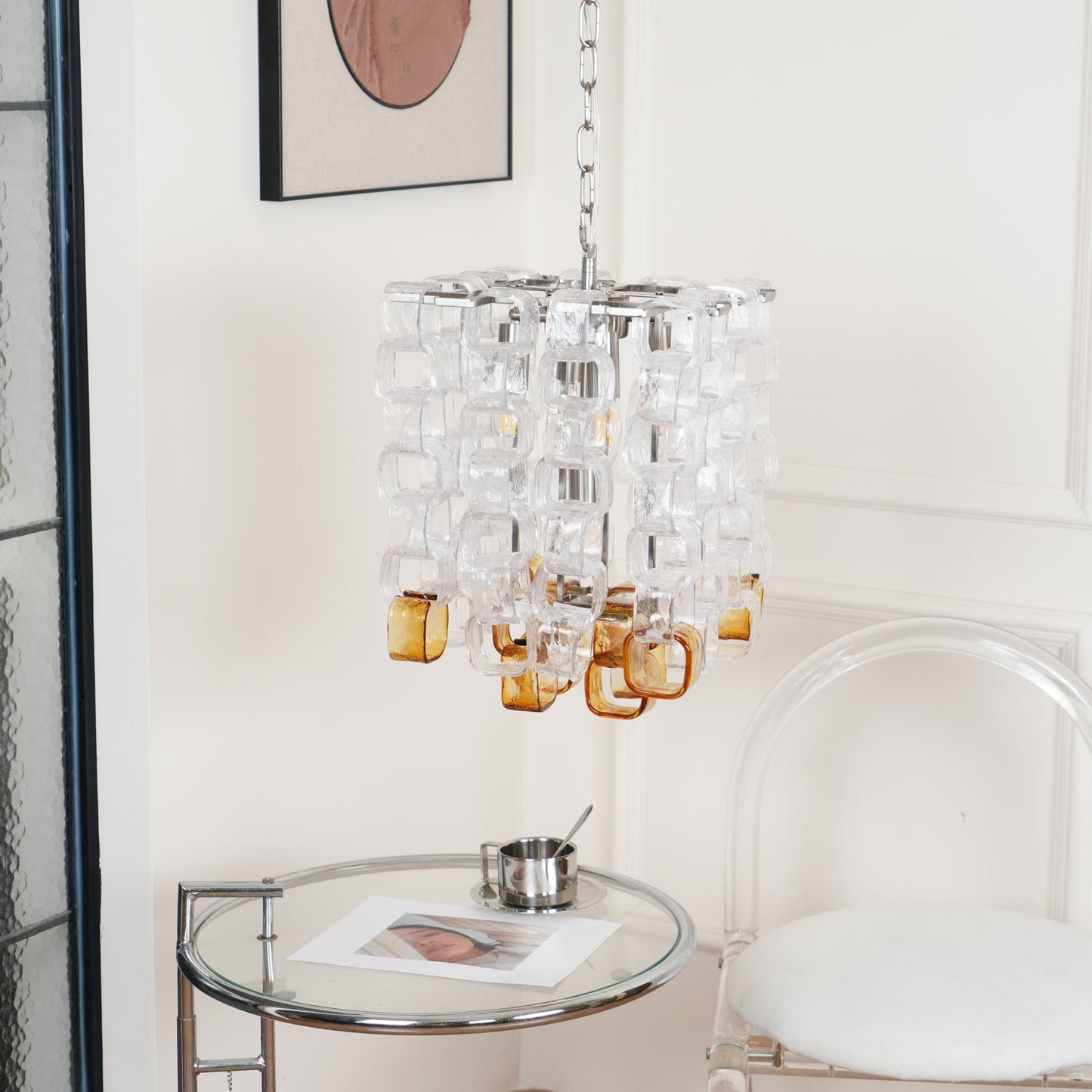 Poliarte Interlocking Glass Chandelier - Elegant Design, Adjustable He