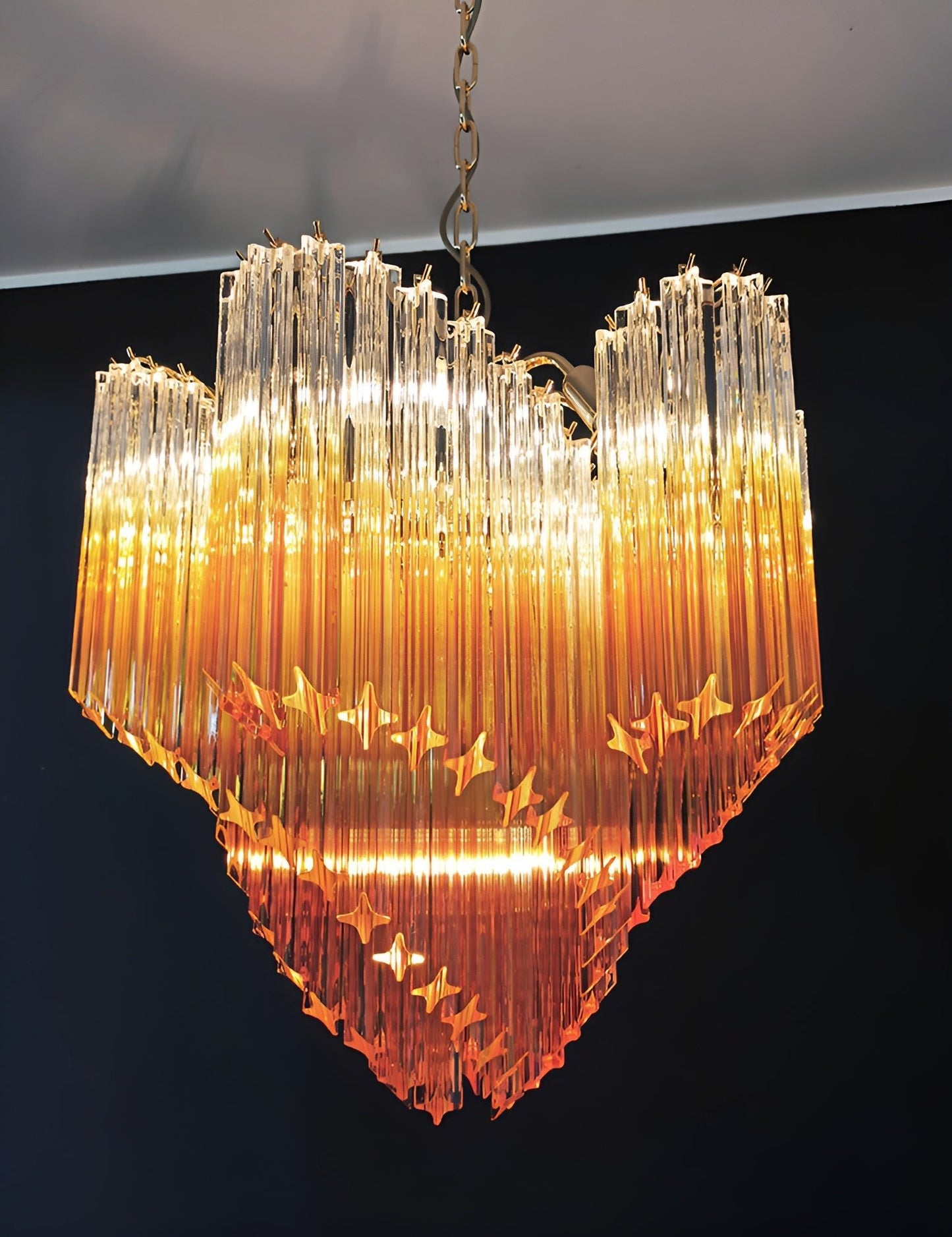 Elegant Glass Pink Prism Chandelier with Adjustable Height & LED Compa