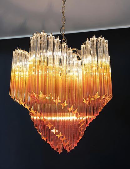 Elegant Glass Pink Prism Chandelier with Adjustable Height & LED Compa