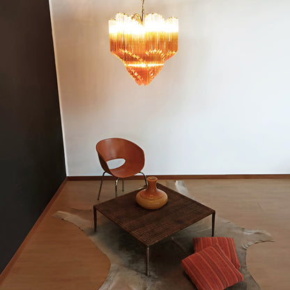 Elegant Glass Pink Prism Chandelier with Adjustable Height & LED Compa