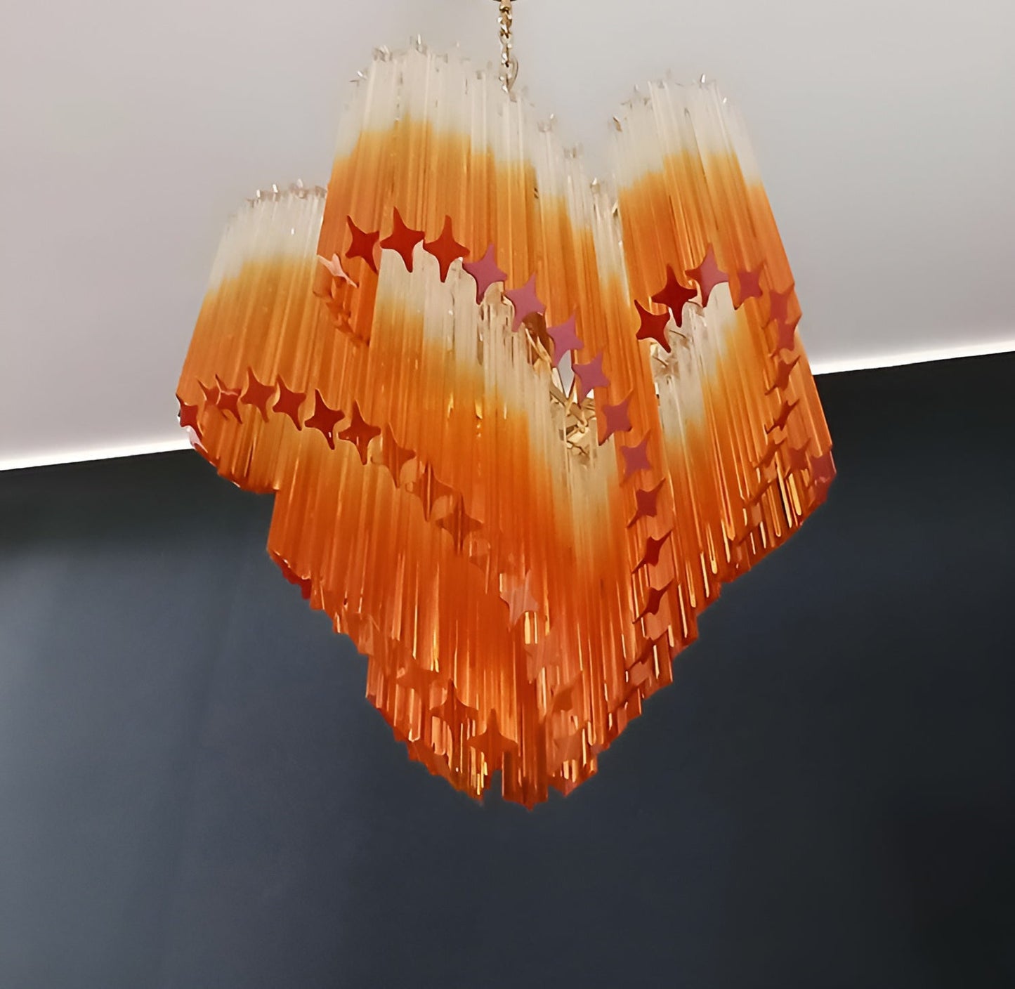 Elegant Glass Pink Prism Chandelier with Adjustable Height & LED Compa