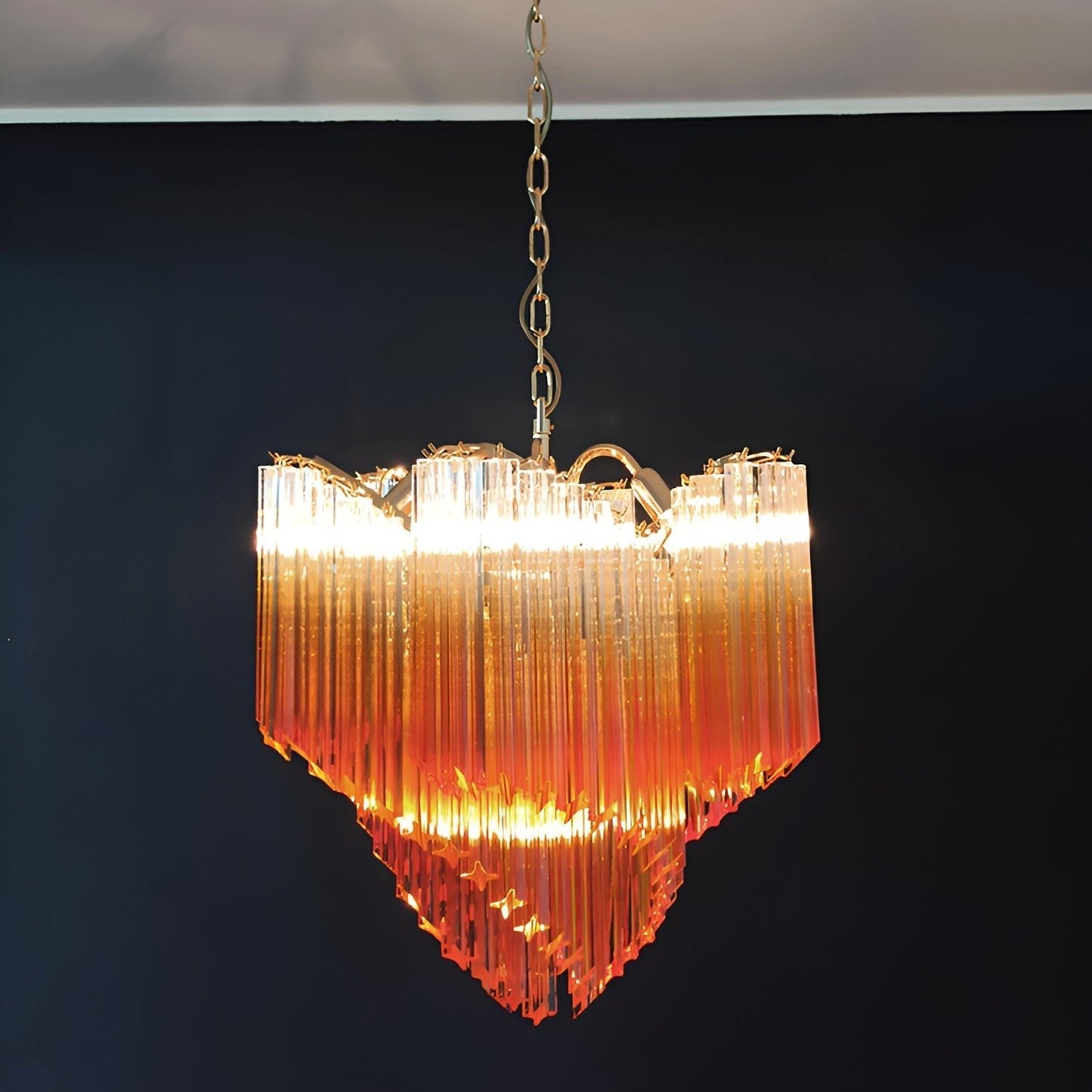 Elegant Glass Pink Prism Chandelier with Adjustable Height & LED Compa