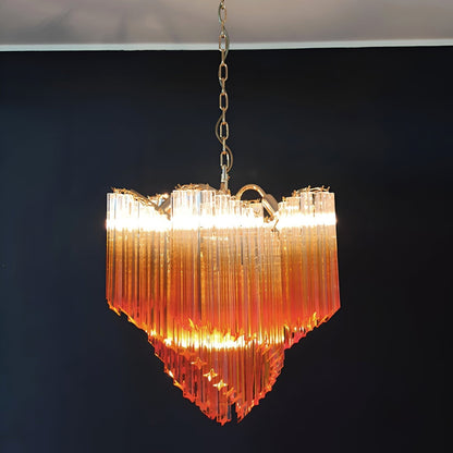 Elegant Glass Pink Prism Chandelier with Adjustable Height & LED Compa
