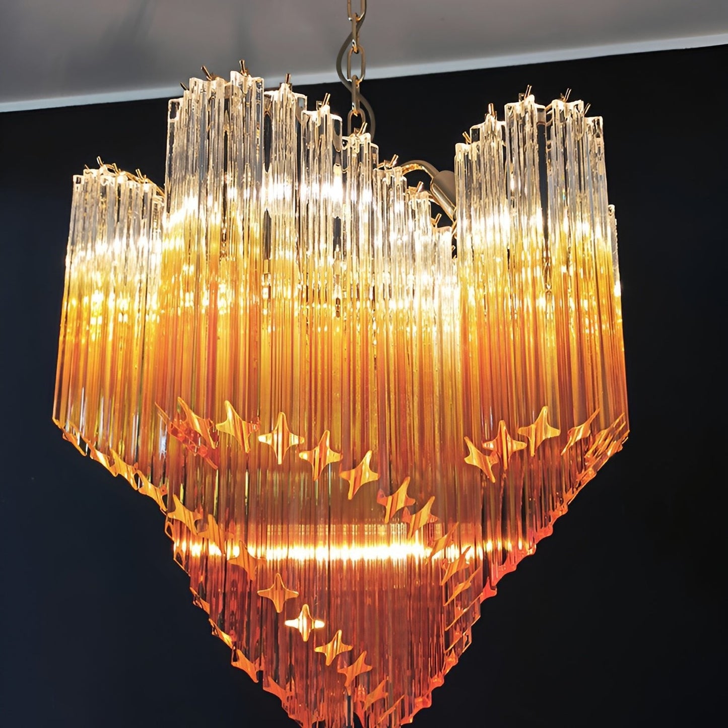 Elegant Glass Pink Prism Chandelier with Adjustable Height & LED Compa