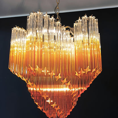 Elegant Glass Pink Prism Chandelier with Adjustable Height & LED Compa