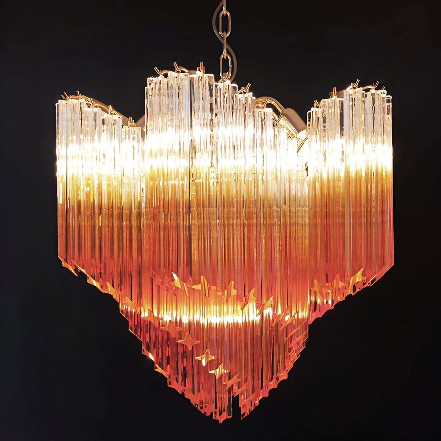 Elegant Glass Pink Prism Chandelier with Adjustable Height & LED Compa