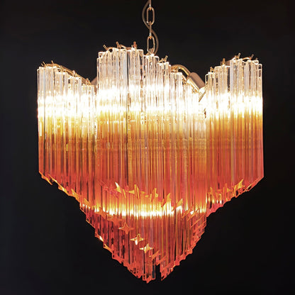 Elegant Glass Pink Prism Chandelier with Adjustable Height & LED Compa