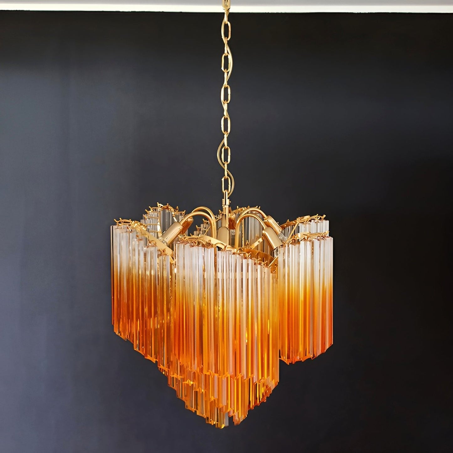 Elegant Glass Pink Prism Chandelier with Adjustable Height & LED Compa