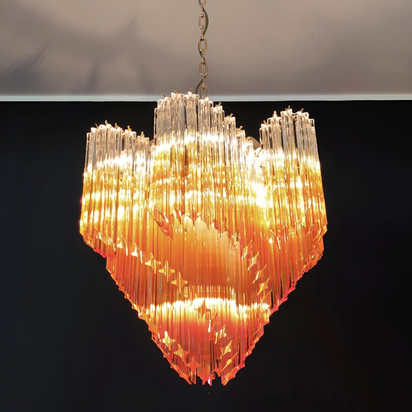 Elegant Glass Pink Prism Chandelier with Adjustable Height & LED Compa