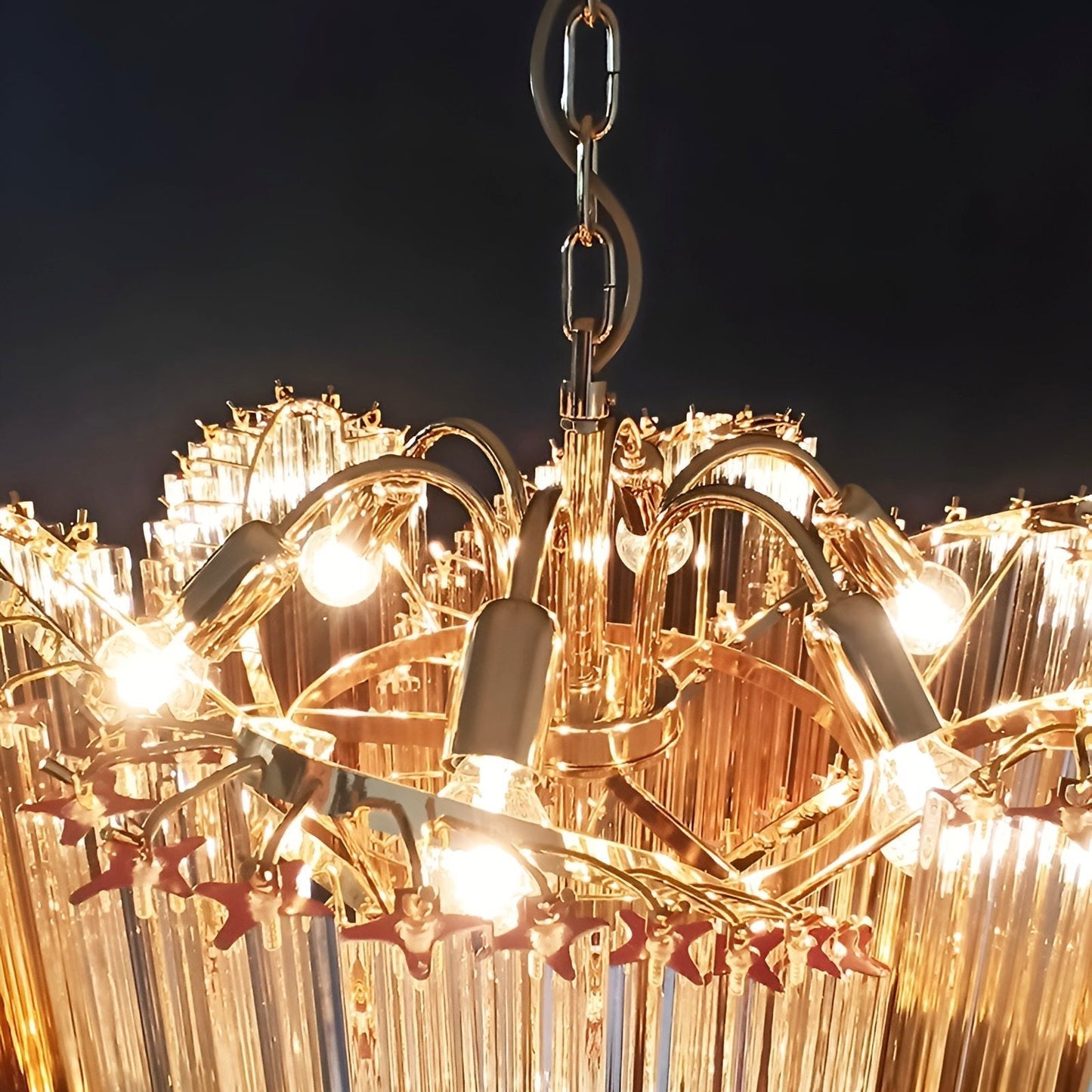Elegant Glass Pink Prism Chandelier with Adjustable Height & LED Compa