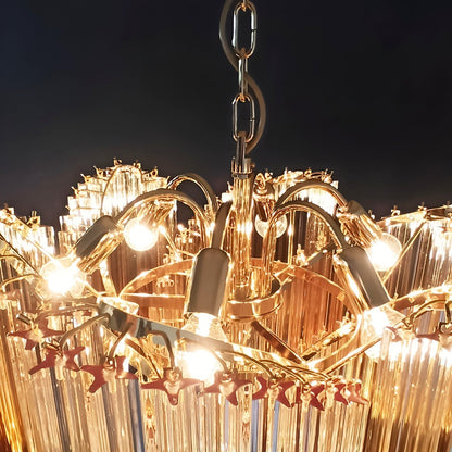 Elegant Glass Pink Prism Chandelier with Adjustable Height & LED Compa