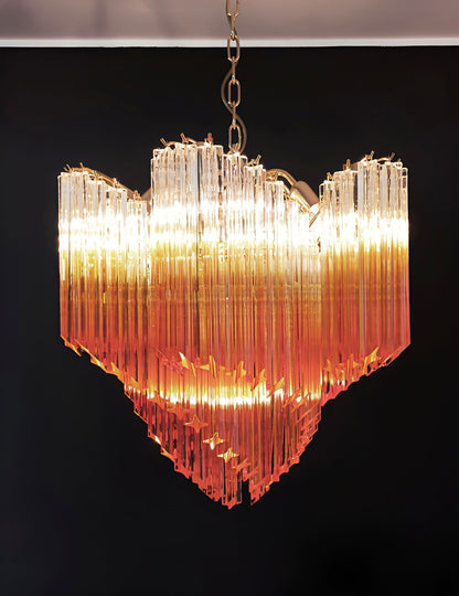 Elegant Glass Pink Prism Chandelier with Adjustable Height & LED Compa