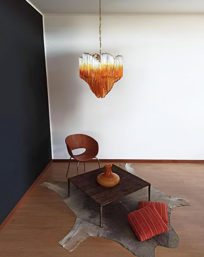 Elegant Glass Pink Prism Chandelier with Adjustable Height & LED Compa
