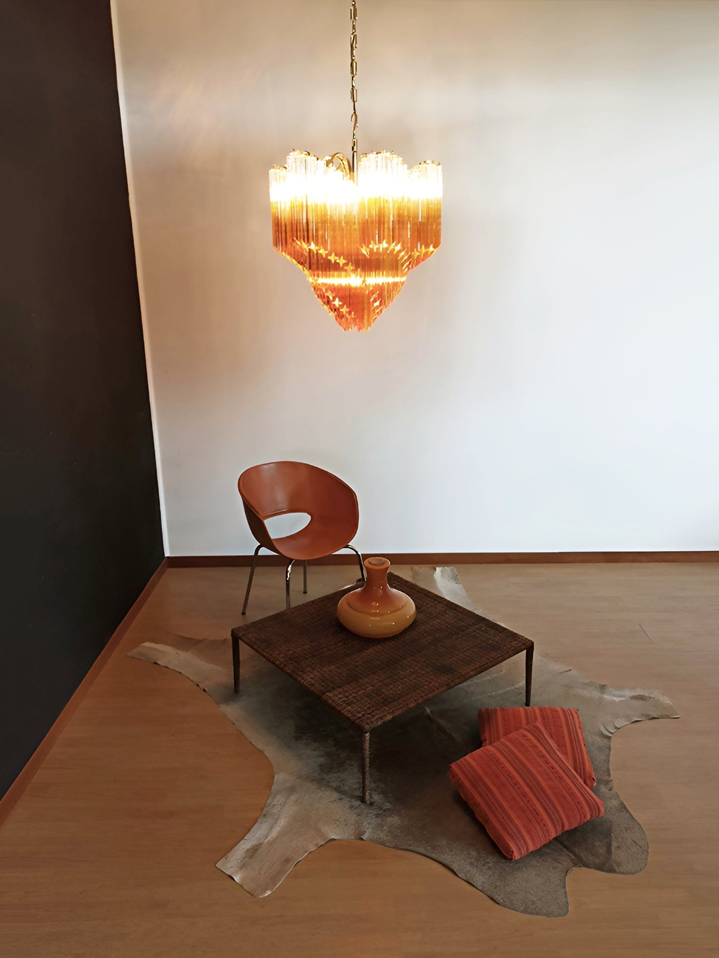 Elegant Glass Pink Prism Chandelier with Adjustable Height & LED Compa