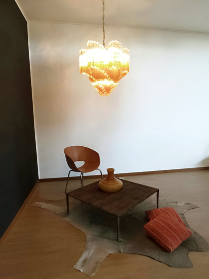 Elegant Glass Pink Prism Chandelier with Adjustable Height & LED Compa