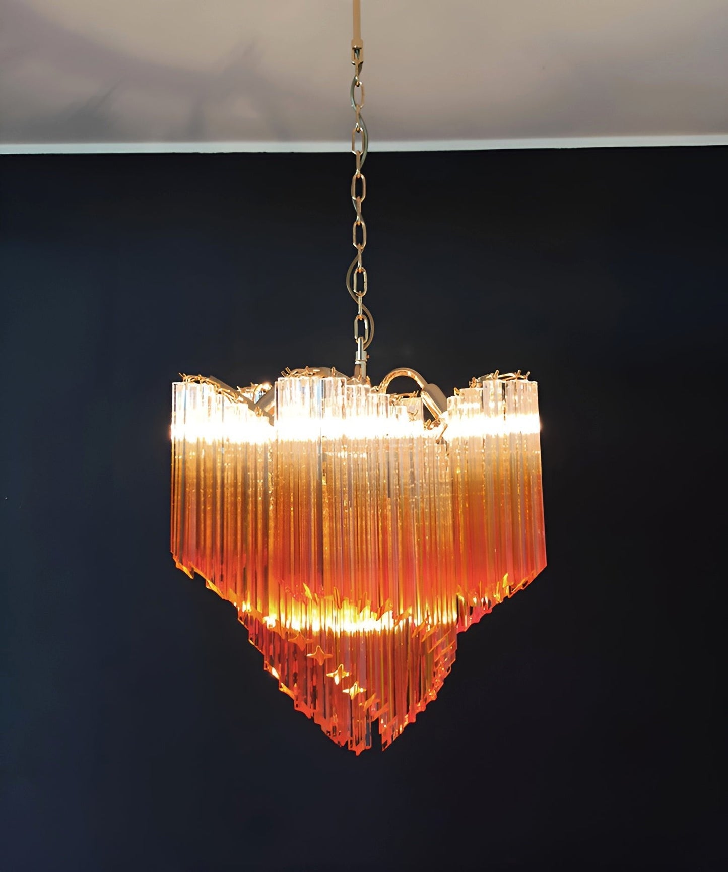 Elegant Glass Pink Prism Chandelier with Adjustable Height & LED Compa