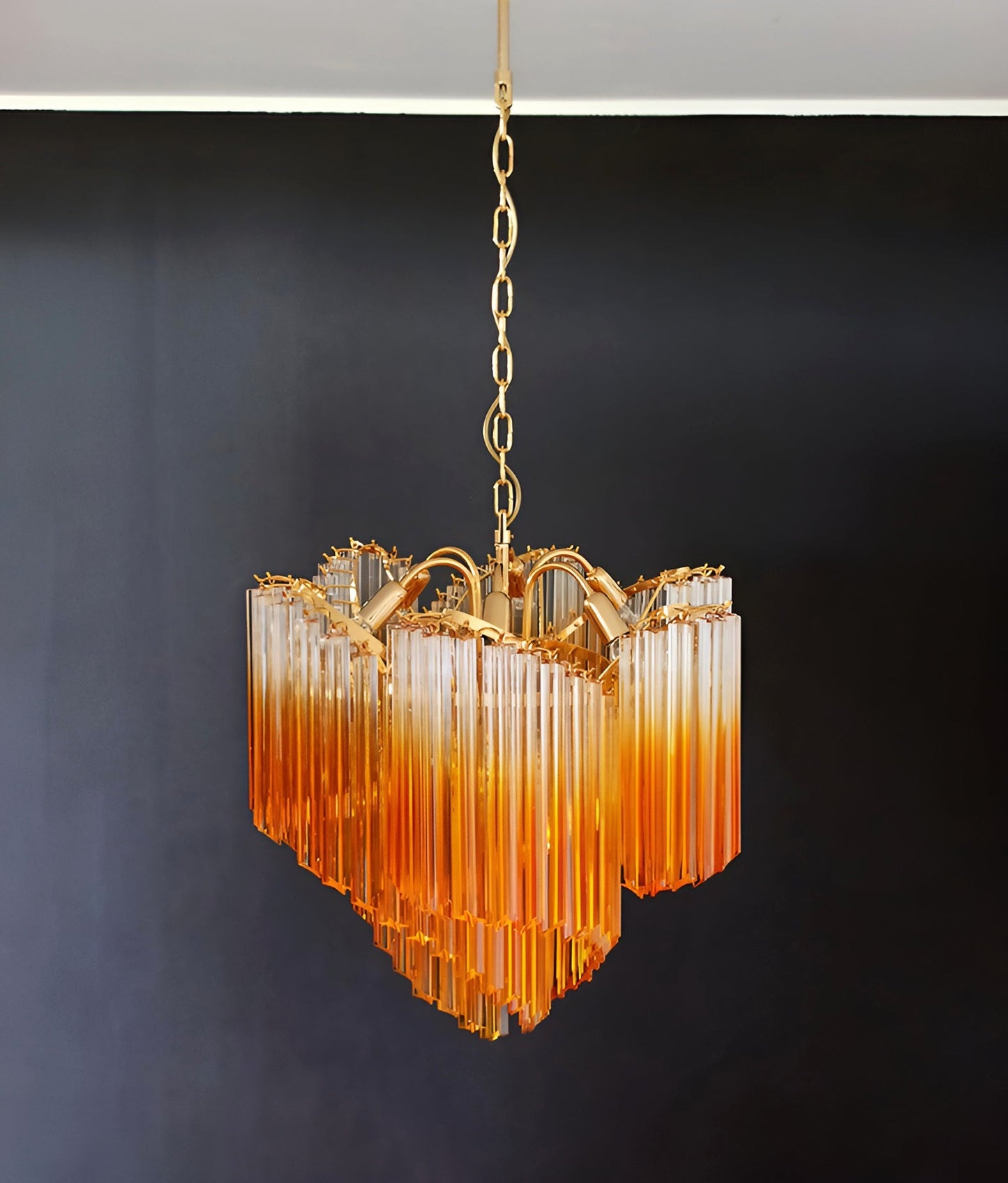 Elegant Glass Pink Prism Chandelier with Adjustable Height & LED Compa