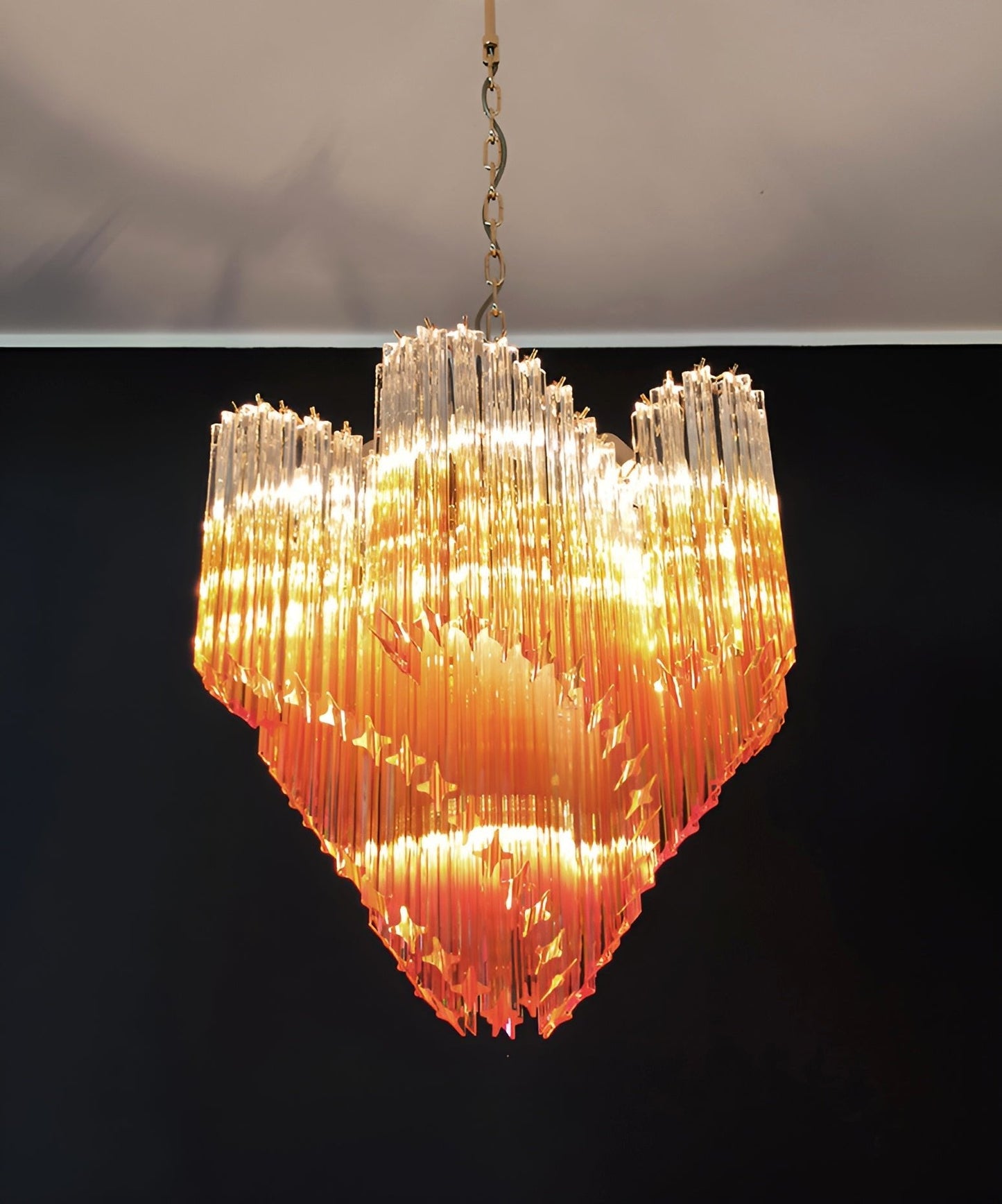 Elegant Glass Pink Prism Chandelier with Adjustable Height & LED Compa