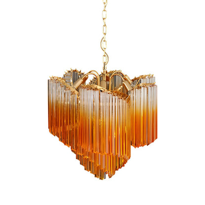 Elegant Glass Pink Prism Chandelier with Adjustable Height & LED Compa