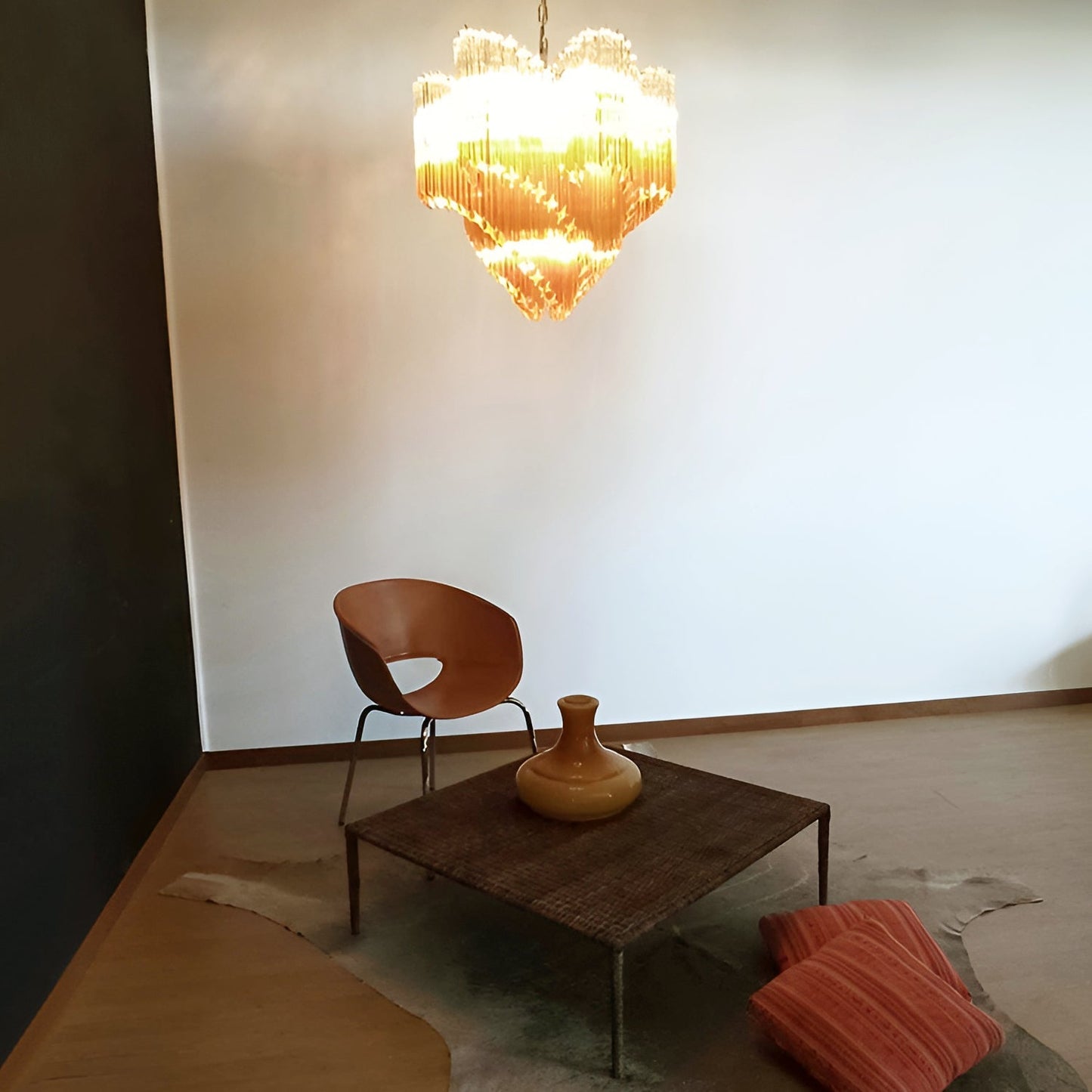 Elegant Glass Pink Prism Chandelier with Adjustable Height & LED Compa