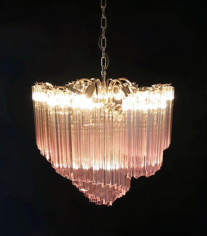 Elegant Glass Pink Prism Chandelier with Adjustable Height & LED Compa