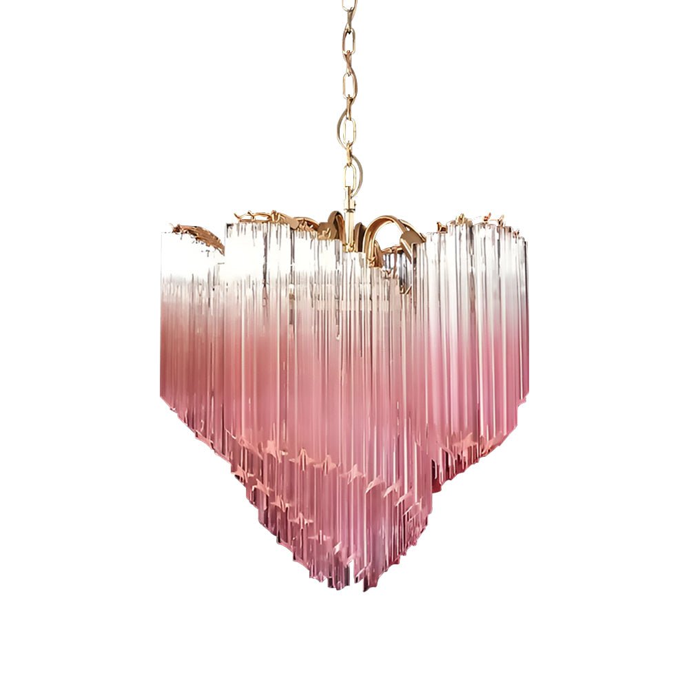 Elegant Glass Pink Prism Chandelier with Adjustable Height & LED Compa
