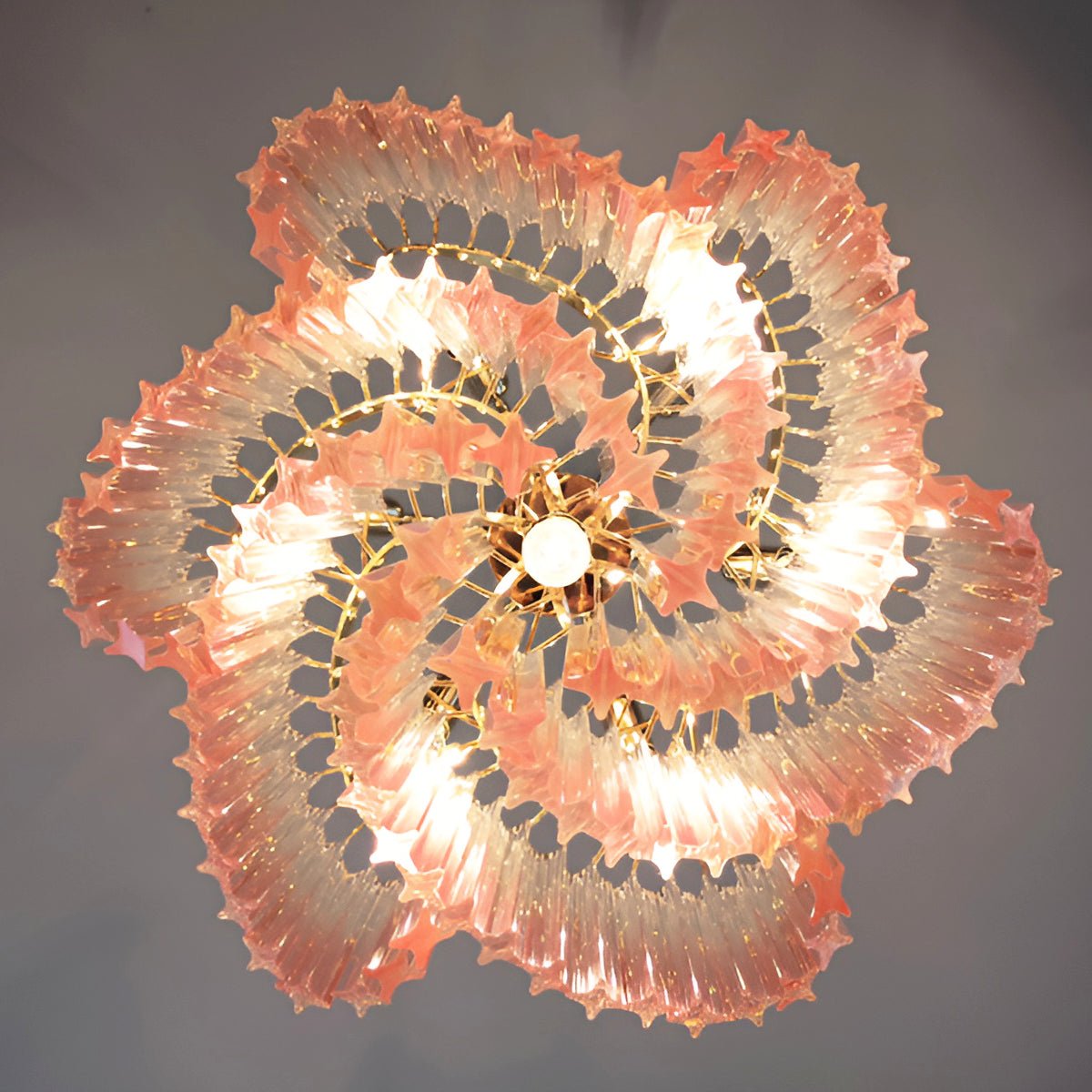 Elegant Glass Pink Prism Chandelier with Adjustable Height & LED Compa