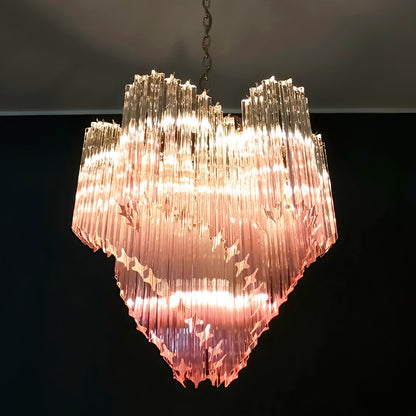 Elegant Glass Pink Prism Chandelier with Adjustable Height & LED Compa