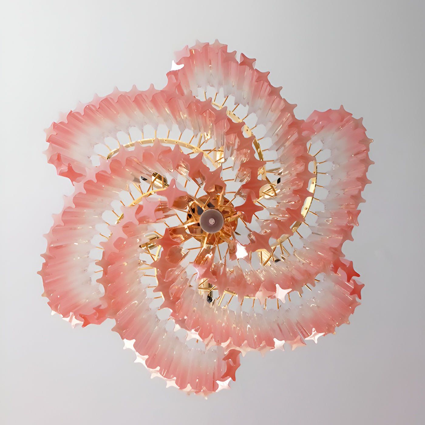 Elegant Glass Pink Prism Chandelier with Adjustable Height & LED Compa