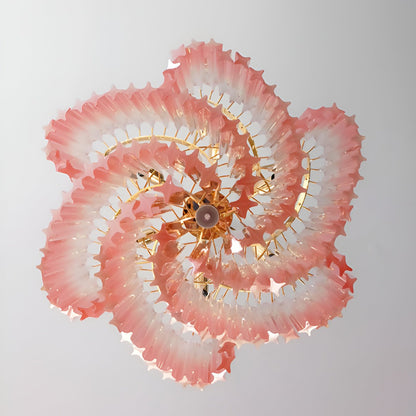 Elegant Glass Pink Prism Chandelier with Adjustable Height & LED Compa
