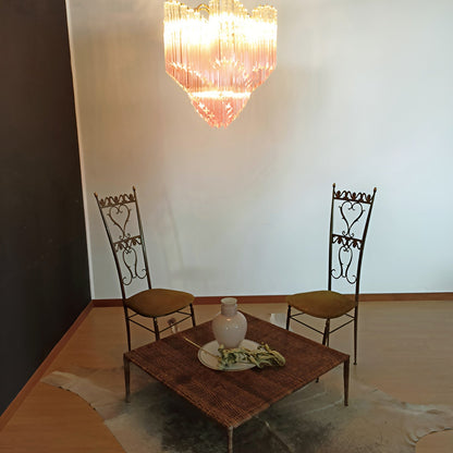 Elegant Glass Pink Prism Chandelier with Adjustable Height & LED Compa