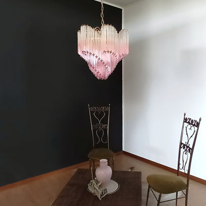 Elegant Glass Pink Prism Chandelier with Adjustable Height & LED Compa