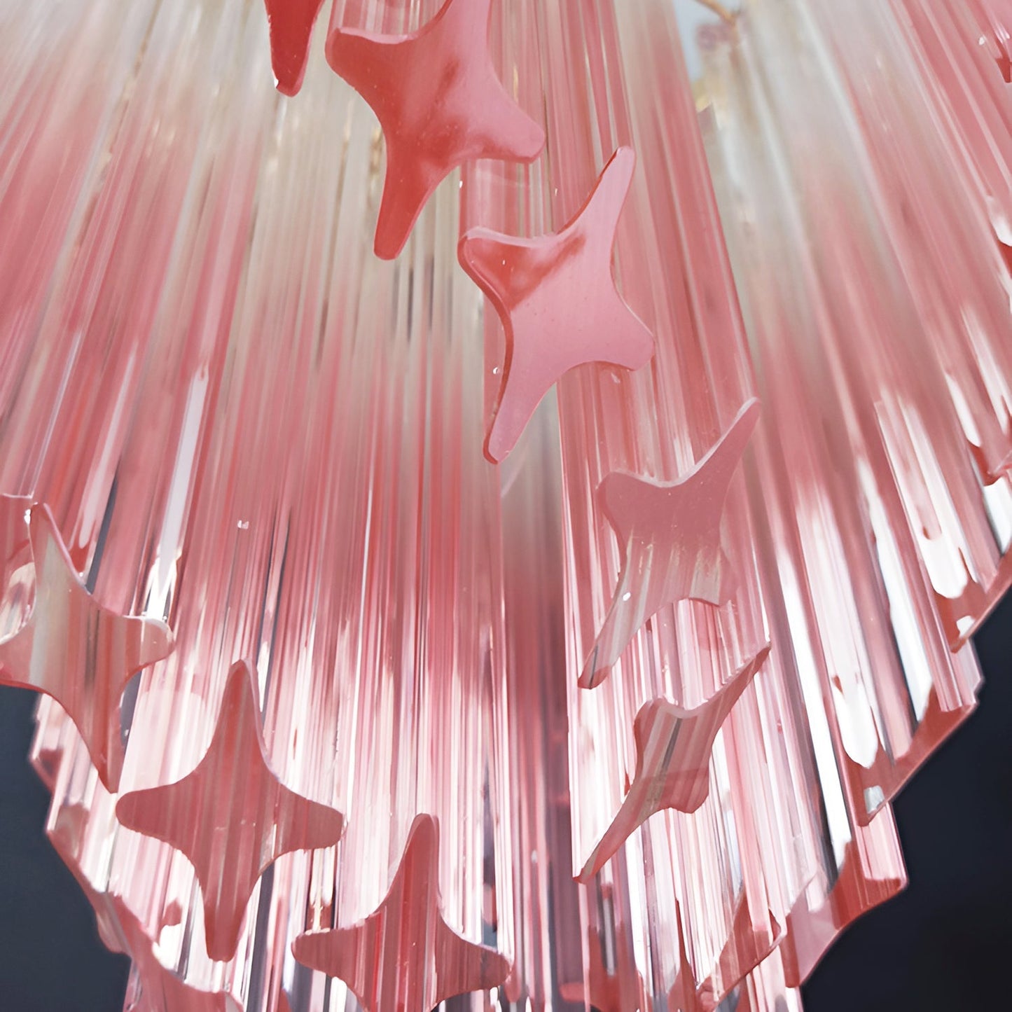Elegant Glass Pink Prism Chandelier with Adjustable Height & LED Compa