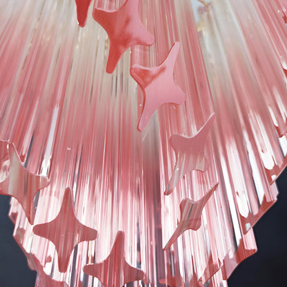 Elegant Glass Pink Prism Chandelier with Adjustable Height & LED Compa