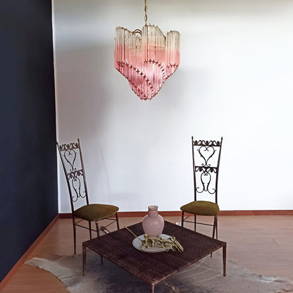 Elegant Glass Pink Prism Chandelier with Adjustable Height & LED Compa