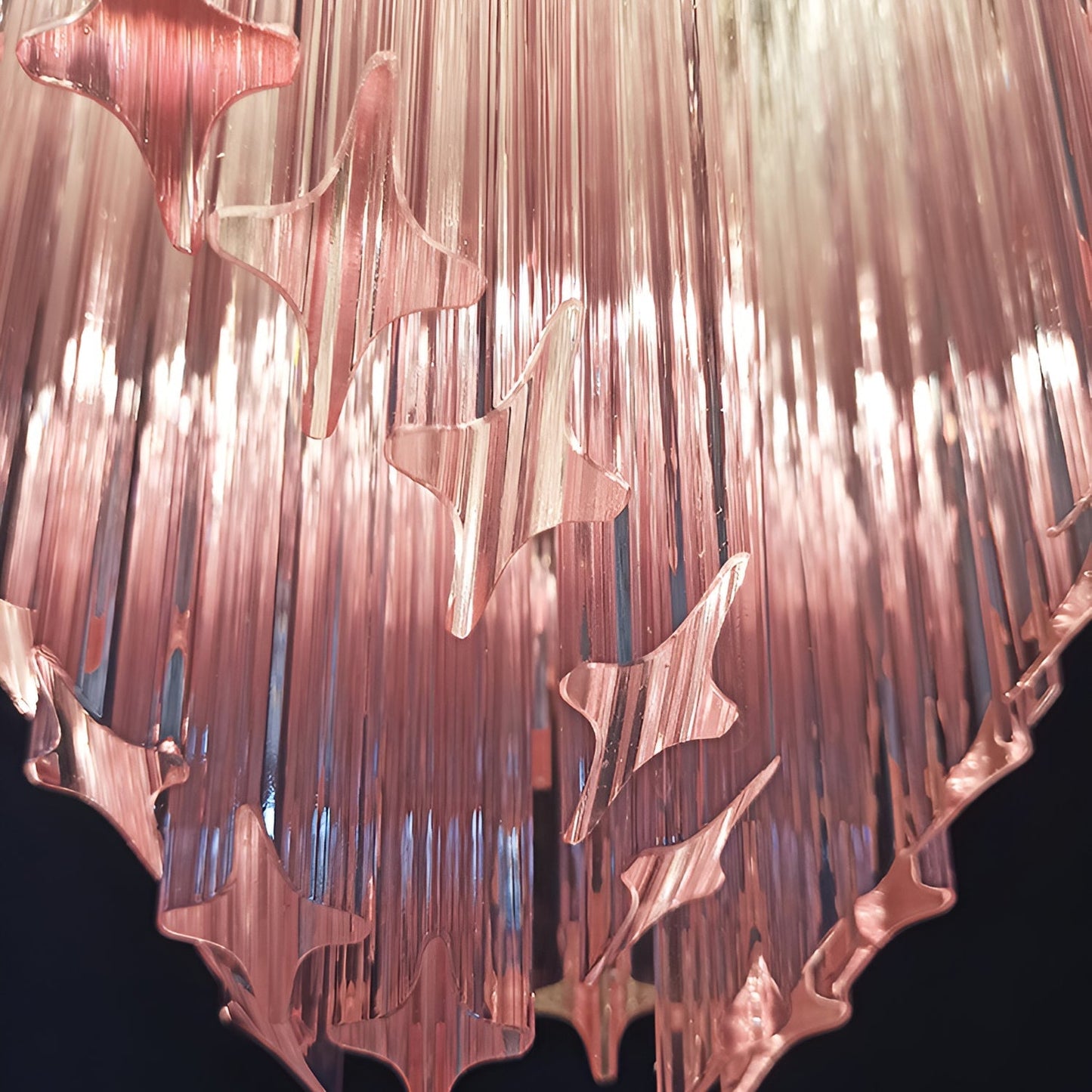 Elegant Glass Pink Prism Chandelier with Adjustable Height & LED Compa
