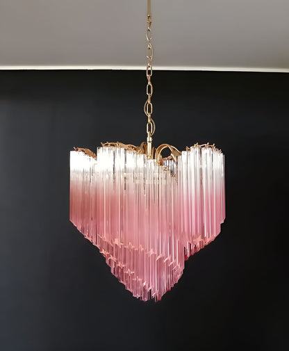 Elegant Glass Pink Prism Chandelier with Adjustable Height & LED Compa