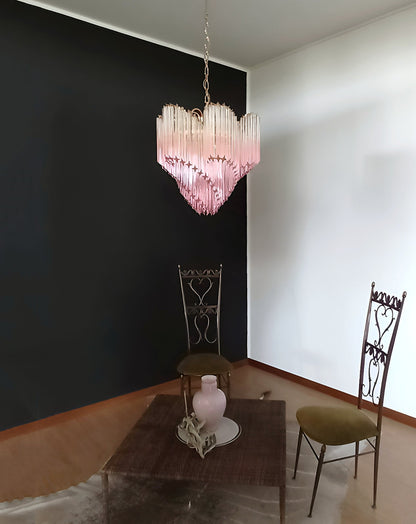 Elegant Glass Pink Prism Chandelier with Adjustable Height & LED Compa