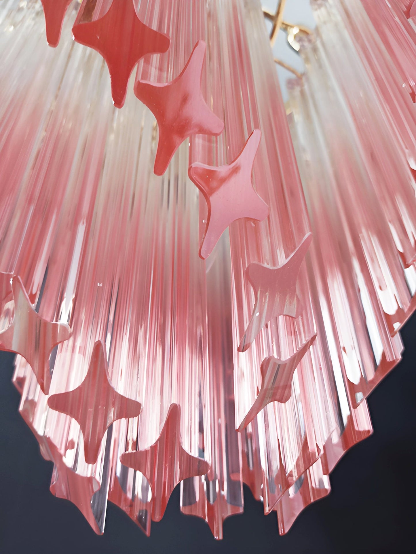 Elegant Glass Pink Prism Chandelier with Adjustable Height & LED Compa