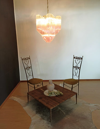Elegant Glass Pink Prism Chandelier with Adjustable Height & LED Compa