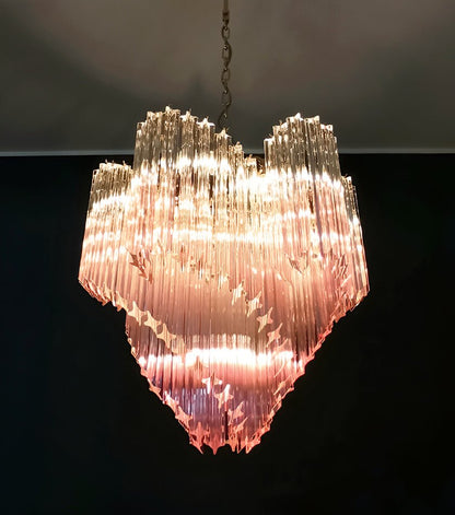 Elegant Glass Pink Prism Chandelier with Adjustable Height & LED Compa