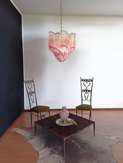 Elegant Glass Pink Prism Chandelier with Adjustable Height & LED Compa