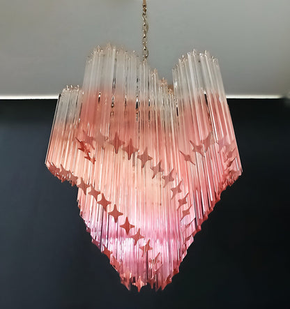 Elegant Glass Pink Prism Chandelier with Adjustable Height & LED Compa