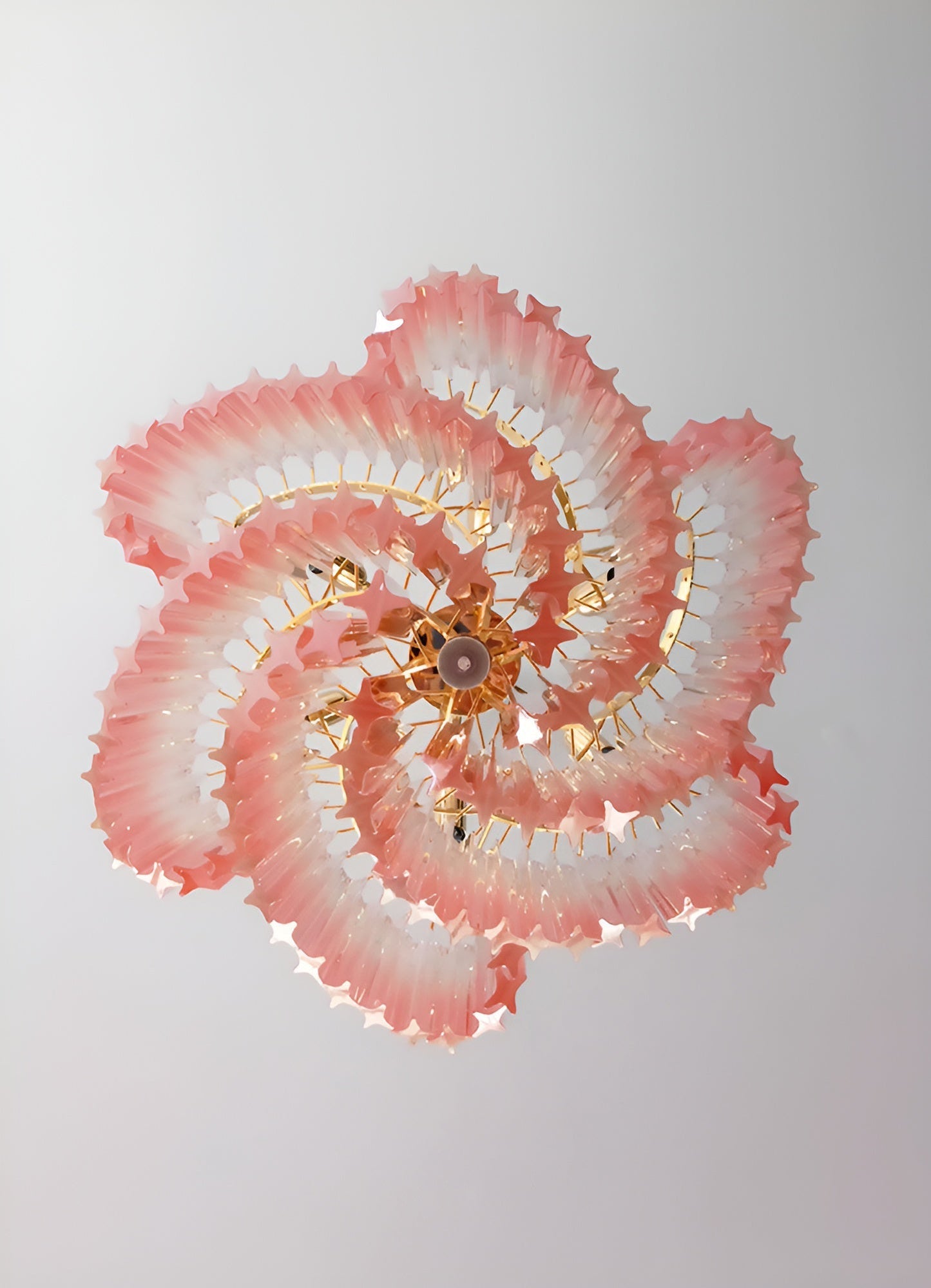 Elegant Glass Pink Prism Chandelier with Adjustable Height & LED Compa