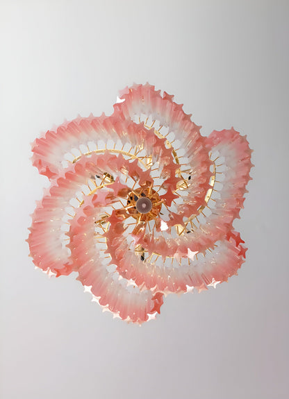 Elegant Glass Pink Prism Chandelier with Adjustable Height & LED Compa