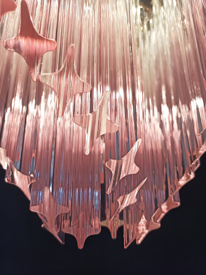 Elegant Glass Pink Prism Chandelier with Adjustable Height & LED Compa