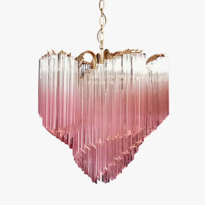 Elegant Glass Pink Prism Chandelier with Adjustable Height & LED Compa