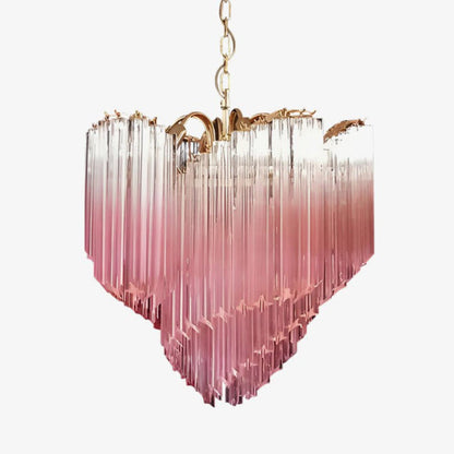 Elegant Glass Pink Prism Chandelier with Adjustable Height & LED Compa