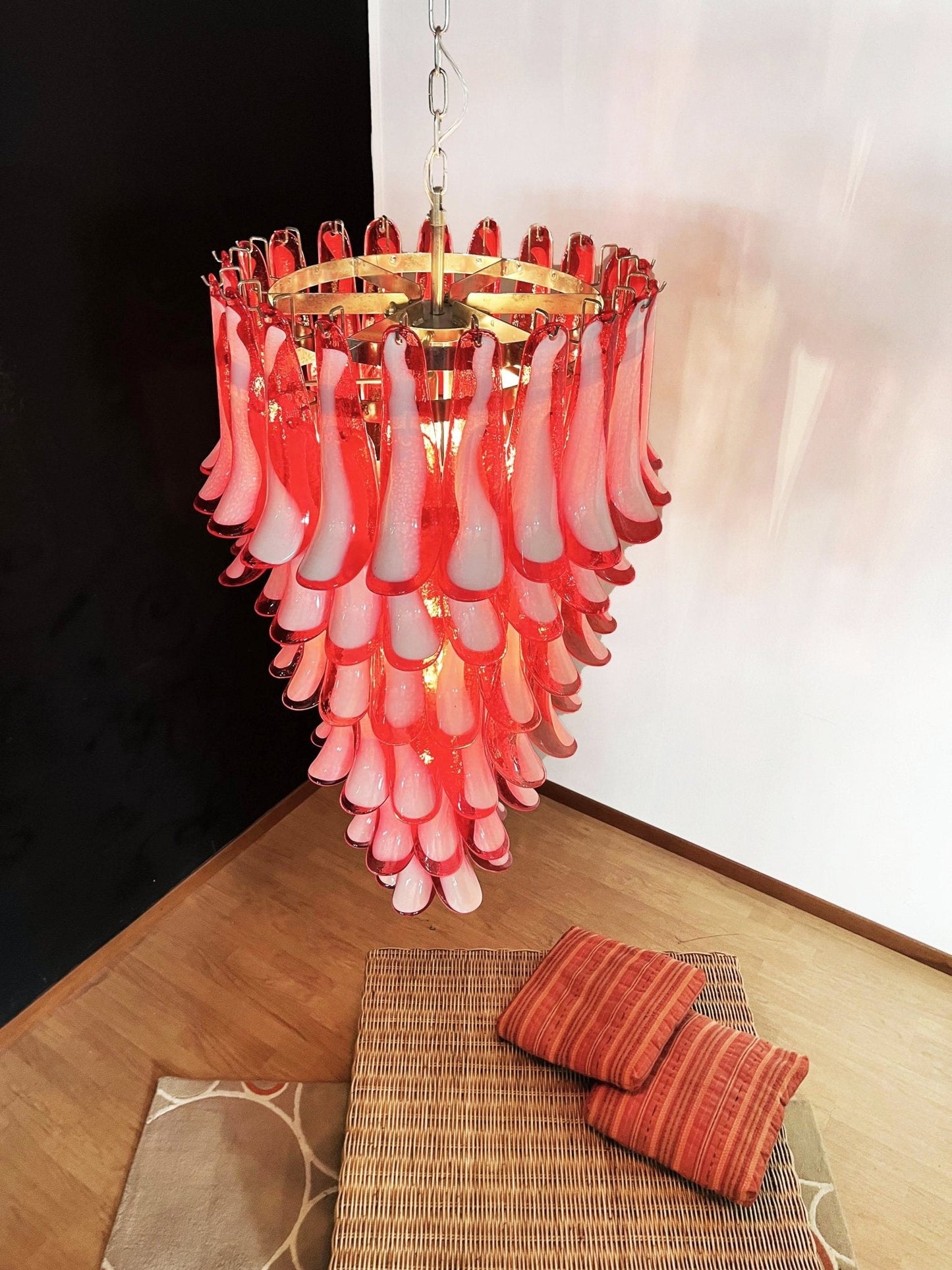 Elegant Glass Red Petals Spiral Chandelier with Adjustable Height & LE